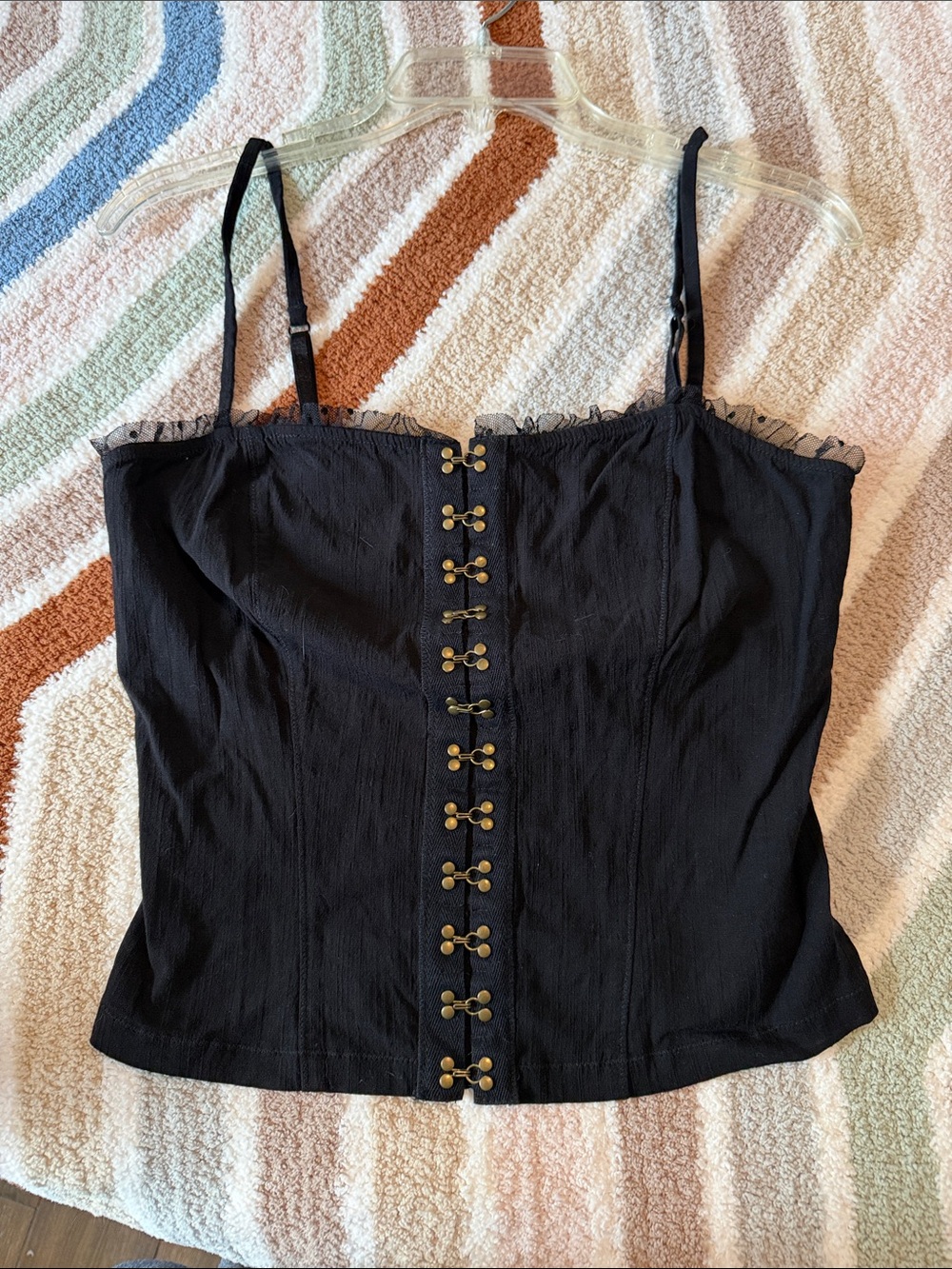 Free People Black Corset-Style Hook & Eye Camisole NWOT